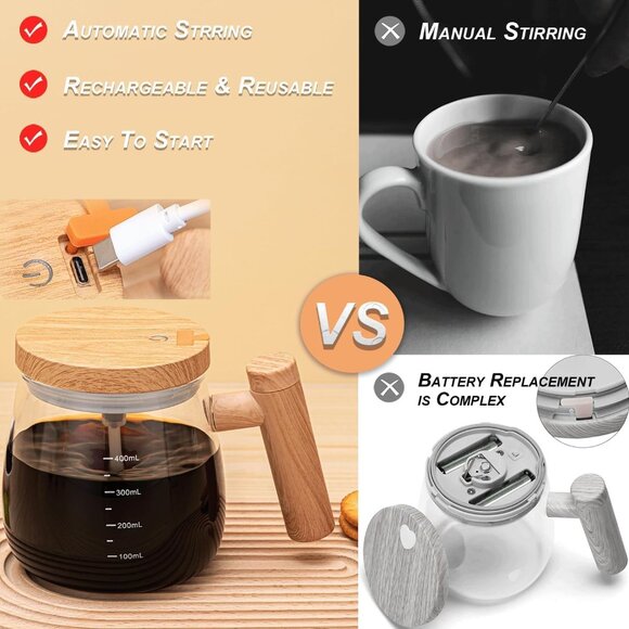 Electric Self Stirring Mug with Heating Base and Lid High Speed Glass Mixing Cup - Picture 3 of 12